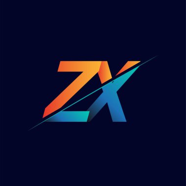 ZX ilk logo şirketi adı mavi ve turuncu, Basit ve Modern Logo Tasarımı.