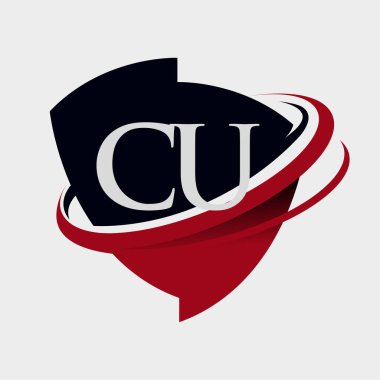 İlk harf CU logotype şirketi adı kırmızı ve siyah simge tasarımı. beyaz arkaplanda izole.