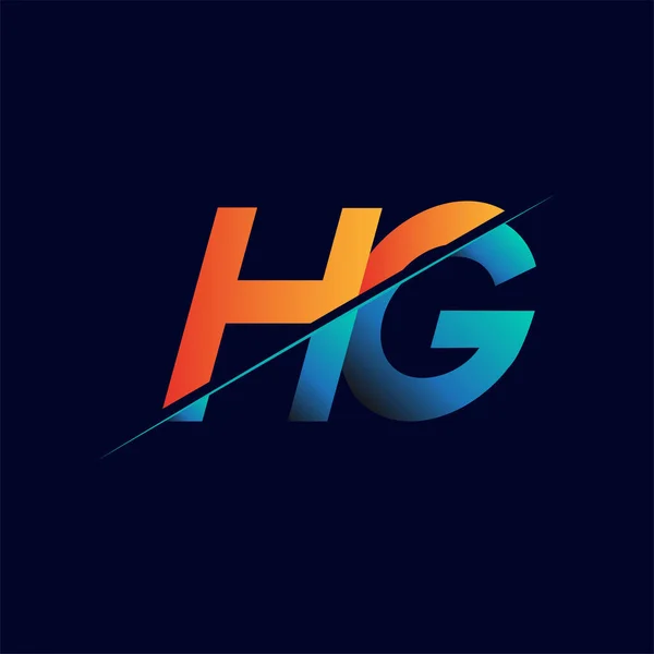 Hg初期ロゴ会社名カラーブルーとオレンジ シンプルかつモダンなロゴデザイン — ストックベクタ