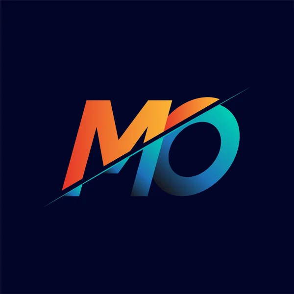 Mo最初的商标公司名称 蓝色和橙色 简约和现代标志设计 — 图库矢量图片