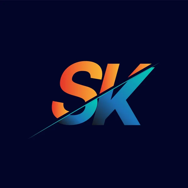 Sk公司最初的商标名称为蓝色和橙色 简约现代标志设计 — 图库矢量图片