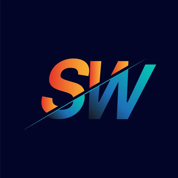 Sw最初的商标公司名称 蓝色和橙色 简约和现代标志设计 — 图库矢量图片