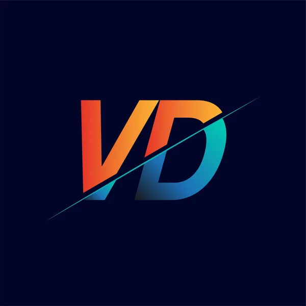 Vd公司最初的商标名称为蓝色和橙色 简约现代标志设计 — 图库矢量图片