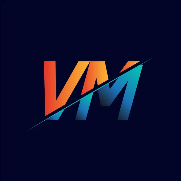 Vm最初的商标公司名称为蓝色和橙色 简约现代标志设计 — 图库矢量图片