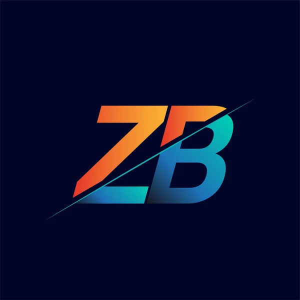 Zb初期ロゴ会社名色青とオレンジ シンプルかつモダンなロゴデザイン — ストックベクタ