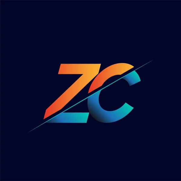 Zc最初的商标公司名称蓝色和橙色 简约和现代标志设计 — 图库矢量图片