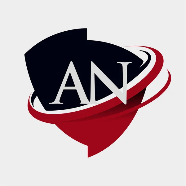 Anfangsbuchstabe Logo Firmenname Gefärbt Rot Und Schwarz Swoosh Und Emblem — Stockvektor