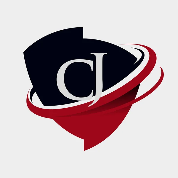 Lettre Initiale Logotype Entreprise Nom Coloré Rouge Noir Swoosh Emblème — Image vectorielle