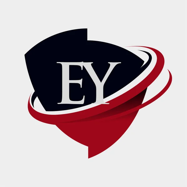 最初的字母Ey标志公司的名称有红色和黑色的Swoosh和徽章设计 在白色背景下隔离 — 图库矢量图片