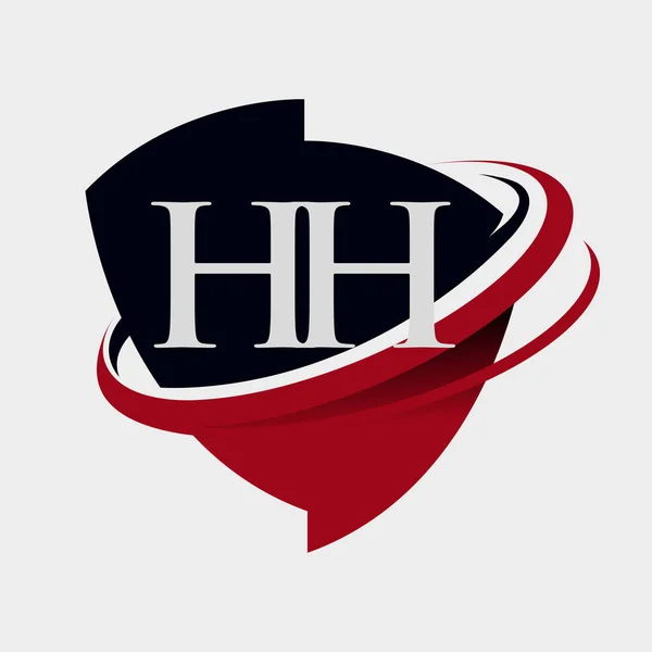 最初の文字Hhのロゴタイプ会社名は赤と黒のスウッシュとエンブレムのデザインを着色しました 白い背景に隔離され — ストックベクタ