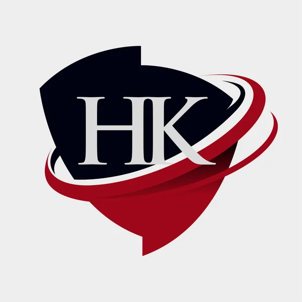 首字母香港标志型公司的名称有红 黑两种颜色 并有徽章图案 在白色背景下隔离 — 图库矢量图片