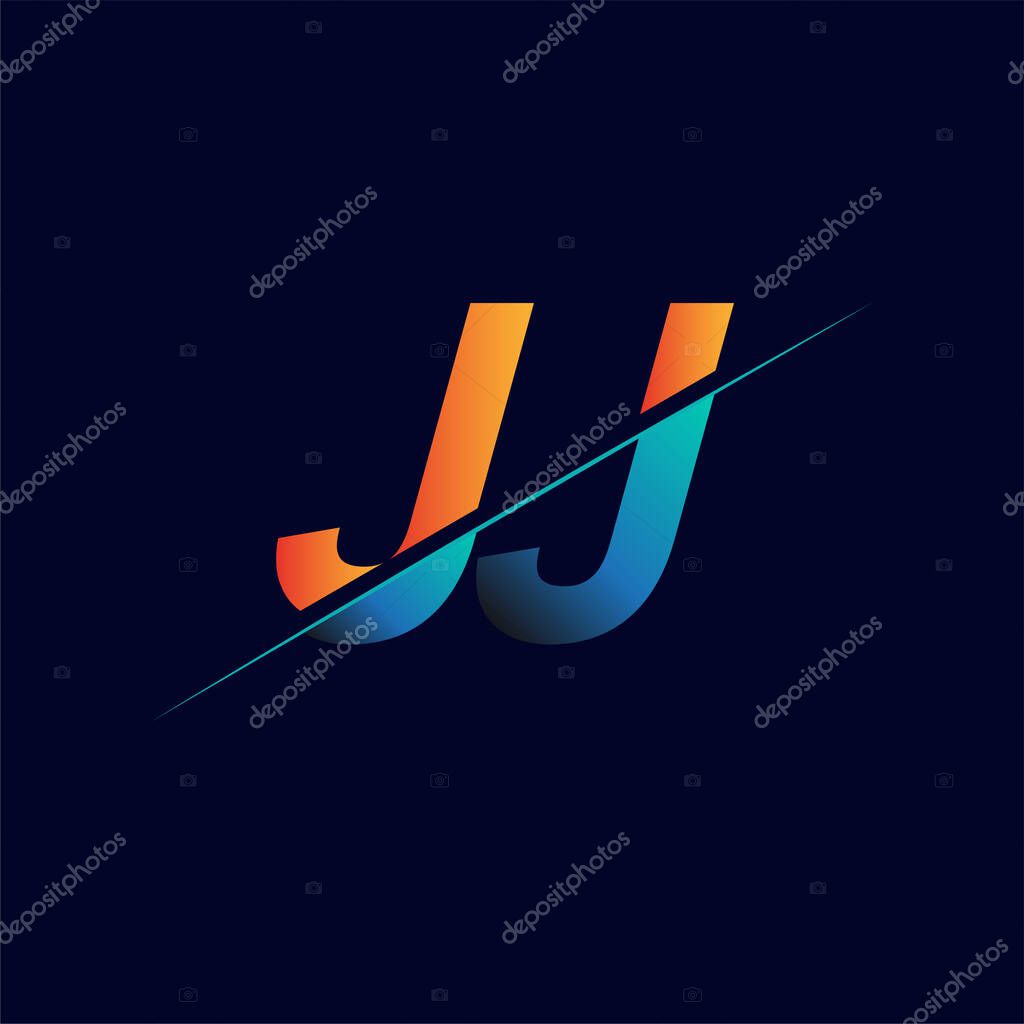 JJ initial logo company name colored blue and orange, Simple and Modern Logo Design.