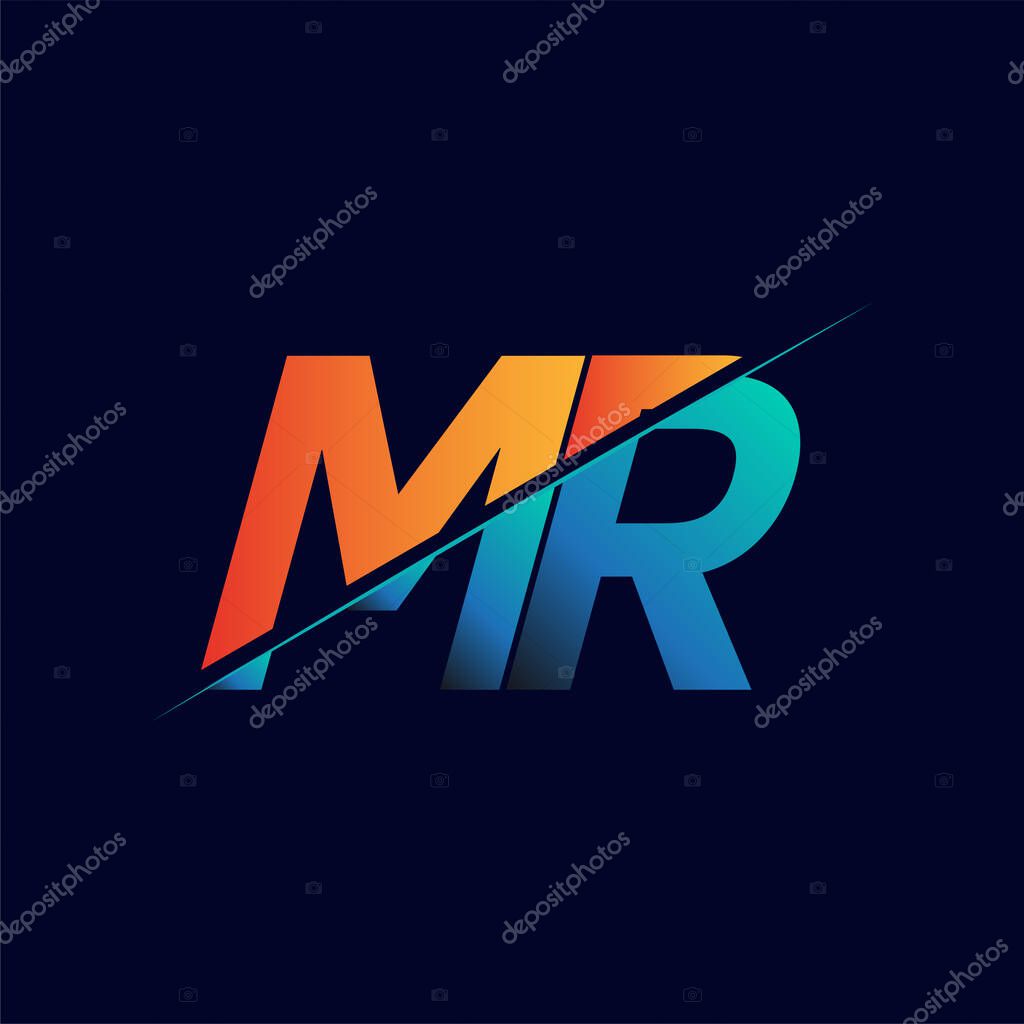 Mr Initial Logo Company Name Colored Blue And Orange Simple And Modern Logo Design Larastock
