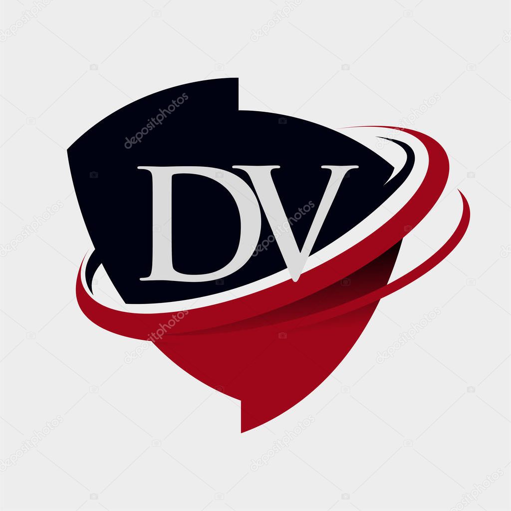 Initial Letter Dv Logotype Company Name Colored Red And Black Swoosh And Emblem Design Isolated On White Background Larastock