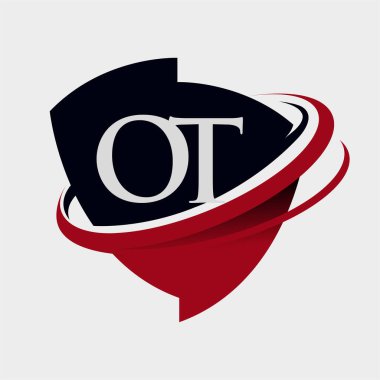 İlk harfi OT logotype şirketi. Renkli kırmızı ve siyah Swoosh ve amblem tasarımı. beyaz arkaplanda izole.