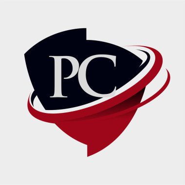 İlk harf PC logotype şirket adı kırmızı ve siyah simge tasarımı. beyaz arkaplanda izole.