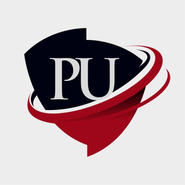 İlk harf PU logotype şirket adı kırmızı ve siyah simge tasarımı. beyaz arkaplanda izole.