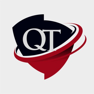 İlk harf QT logotype şirketi adı kırmızı ve siyah simge tasarımı. beyaz arkaplanda izole.