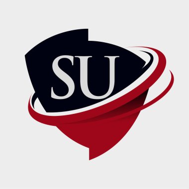 İlk harf SU logotype şirket adı kırmızı ve siyah simge tasarımı. beyaz arkaplanda izole.