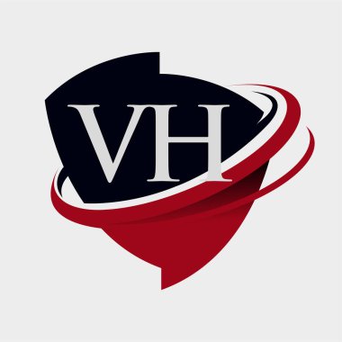 initial letter VH logotype company name colored red and black swoosh and emblem design. isolated on white background.