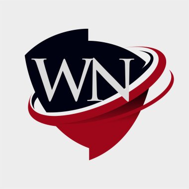 İlk harf WN logotype şirketi adı: Renkli kırmızı ve siyah simge tasarımı. beyaz arkaplanda izole.