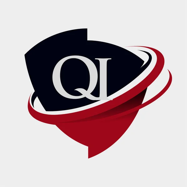 頭文字のQiロゴタイプの会社名は赤と黒のスウッシュとエンブレムのデザイン 白い背景に隔離され — ストックベクタ