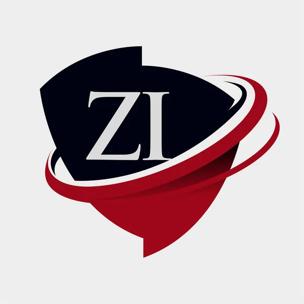 Anfangsbuchstabe Logo Firmenname Gefärbt Rot Und Schwarz Swoosh Und Emblem — Stockvektor