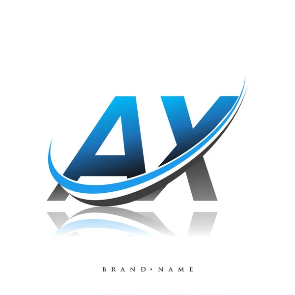 Logotipo Inicial Nombre Empresa Color Azul Negro Swoosh Diseño Aislado — Archivo Imágenes Vectoriales