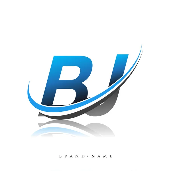 Logo Awal Bernama Perusahaan Berwarna Biru Dan Hitam Desain Swoosh - Stok Vektor