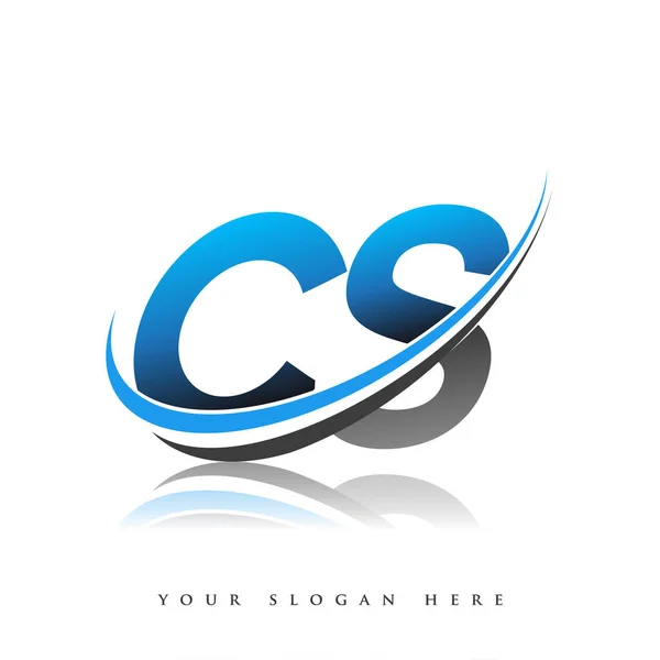Nome Empresa Logotipo Inicial Colorido Design Swoosh Azul Preto Isolado —  Vetores de Stock
