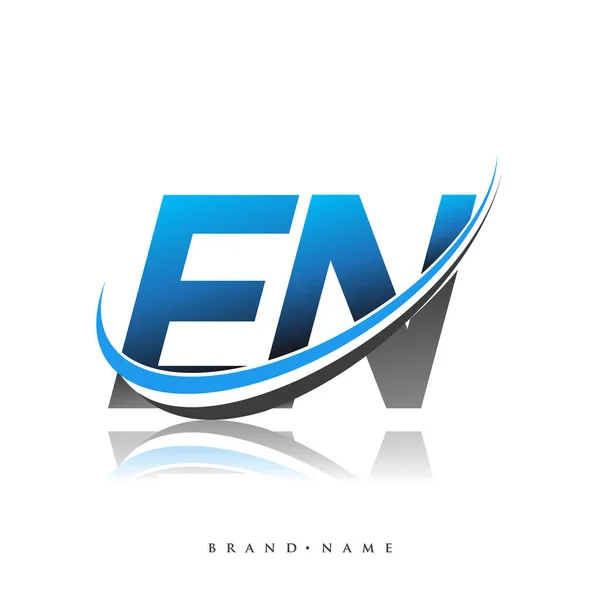 Nombre Compañía Del Logotipo Inicial Diseño Swoosh Azul Negro Aislado — Vector de stock
