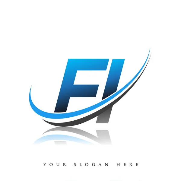 Fi最初的标识公司名称为彩色蓝色和黑色的Swoosh设计 独立于白色背景 企业和公司标识的矢量标识 — 图库矢量图片
