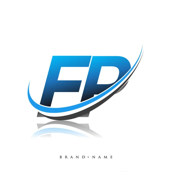Eerste Logo Bedrijfsnaam Gekleurd Blauw Zwart Swoosh Ontwerp Geïsoleerd Witte — Stockvector