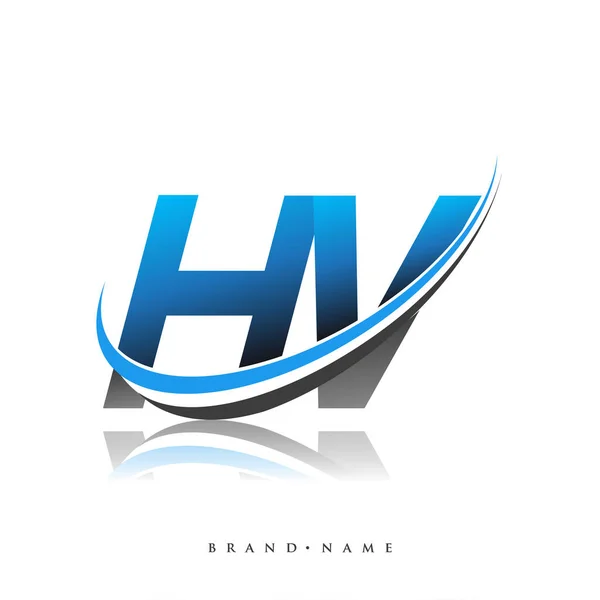 Logo Awal Nama Perusahaan Berwarna Biru Dan Hitam Desain Swoosh - Stok Vektor