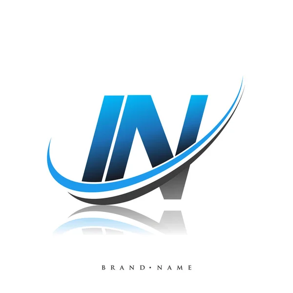 Nama Perusahaan Logo Awal Berwarna Biru Dan Hitam Desain Swoosh - Stok Vektor