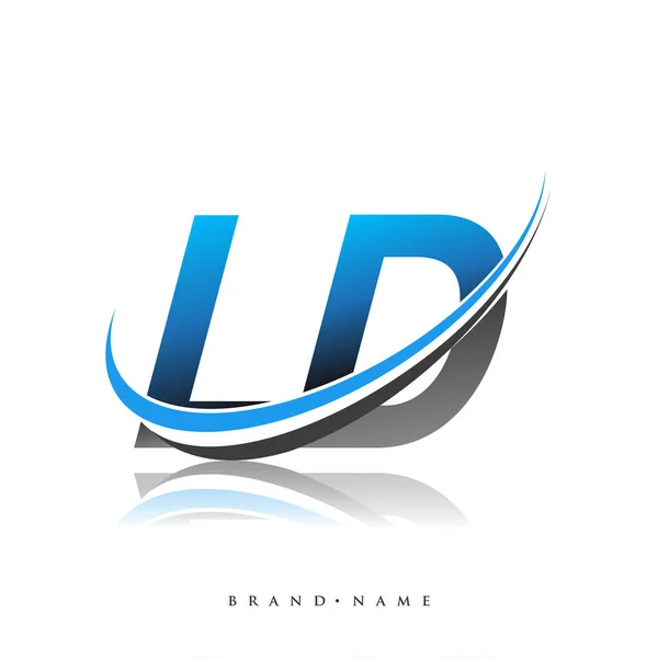 Nome Empresa Logotipo Inicial Colorido Design Swoosh Azul Preto Isolado — Vetor de Stock