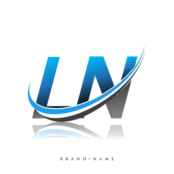 Nombre Inicial Compañía Logo Diseño Swoosh Azul Negro Aislado Sobre — Archivo Imágenes Vectoriales