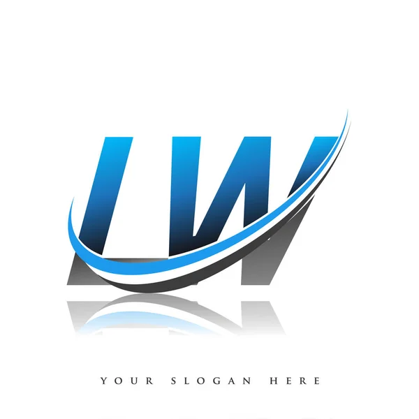 Lw最初的标识公司名称为彩色蓝色和黑色的Swoosh设计 独立于白色背景 企业和公司标识的矢量标识 — 图库矢量图片