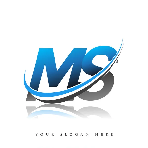 Ms最初的标识公司名称为彩色蓝色和黑色的Swoosh设计 独立于白色背景 企业和公司标识的矢量标识 — 图库矢量图片