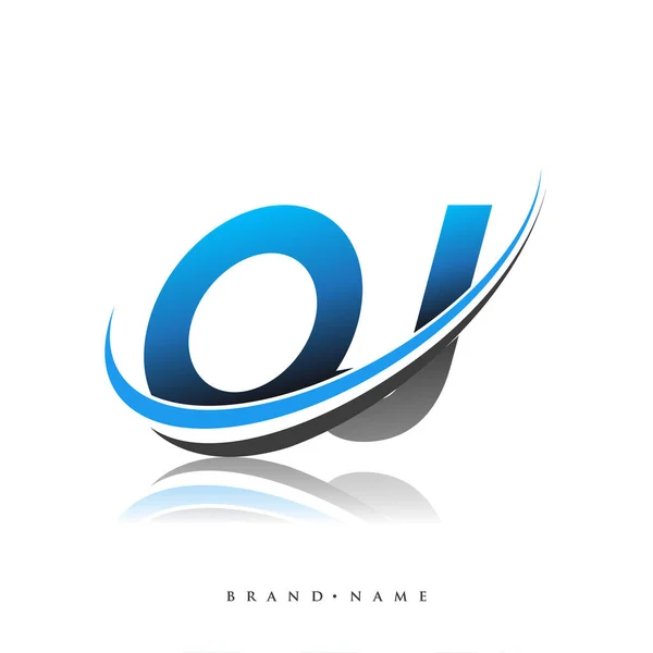Ursprungliga Logotyp Företag Namn Färgad Blå Och Svart Swoosh Design — Stock vektor