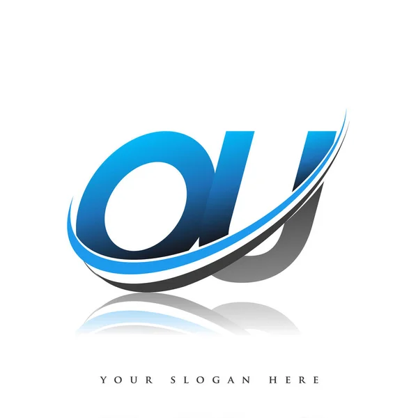 Спочатку Логотип Компанії Мав Синій Чорний Дизайн Swoosh Ізольований Білому — стоковий вектор