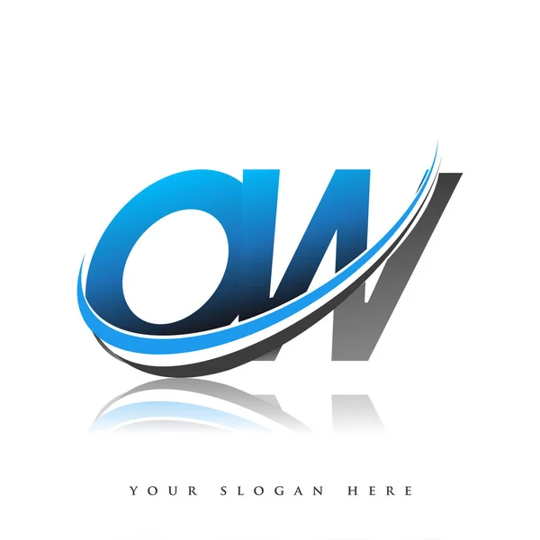 Logotipo Inicial Nome Empresa Colorido Design Swoosh Azul Preto Isolado — Vetor de Stock