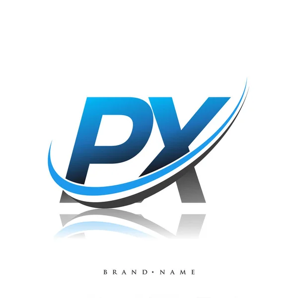 Logo Awal Nama Perusahaan Berwarna Biru Dan Hitam Desain Swoosh - Stok Vektor