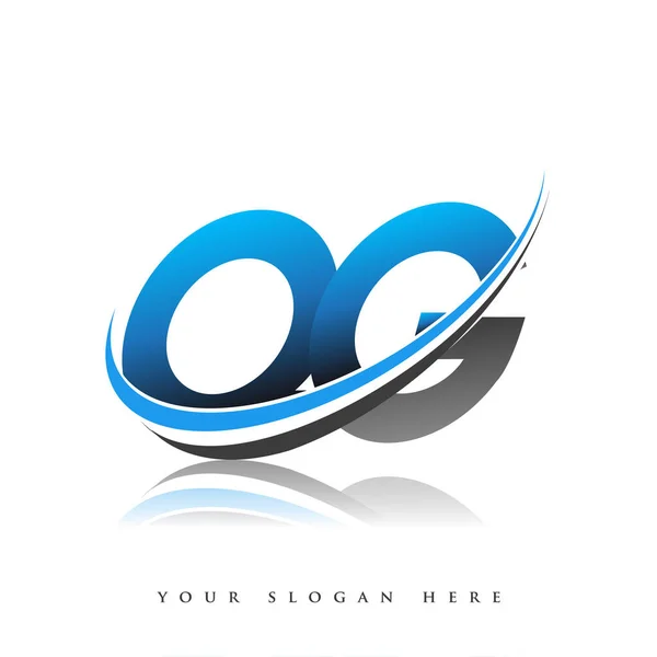 Начальный Логотип Компании Название Цветной Синий Черный Swoosh Дизайн Изолированный — стоковый вектор
