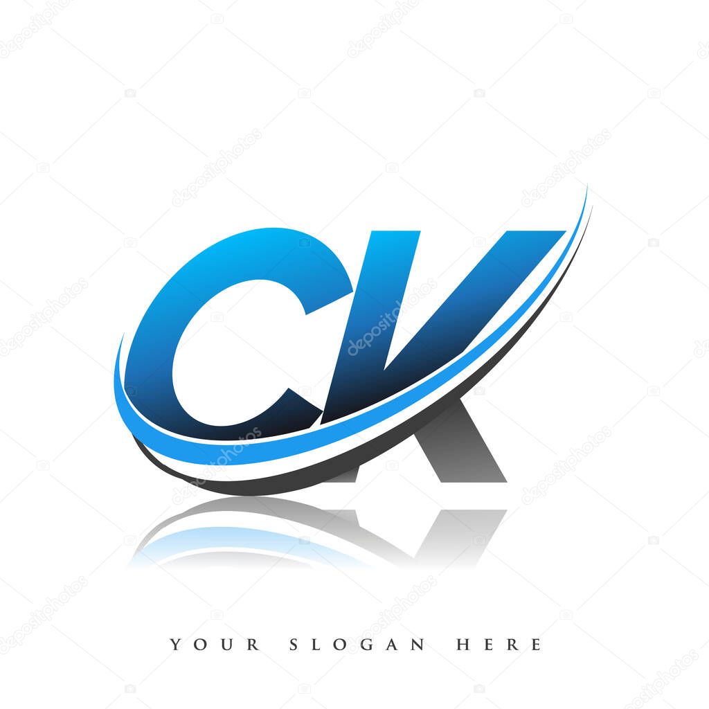 CK initial logo company name colored blue and black swoosh design, isolated on white background. vector logo for business and company identity.