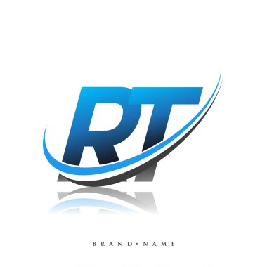 RT 'nin ilk logo şirketi adı mavi ve siyah renkli, beyaz arka planda izole edilmiş. iş ve şirket kimliği için vektör logosu.
