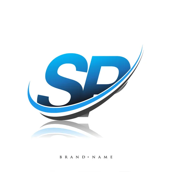 Początkowe Logo Firmy Nazwa Kolorowy Niebieski Czarny Projekt Swoosh Izolowane — Wektor stockowy