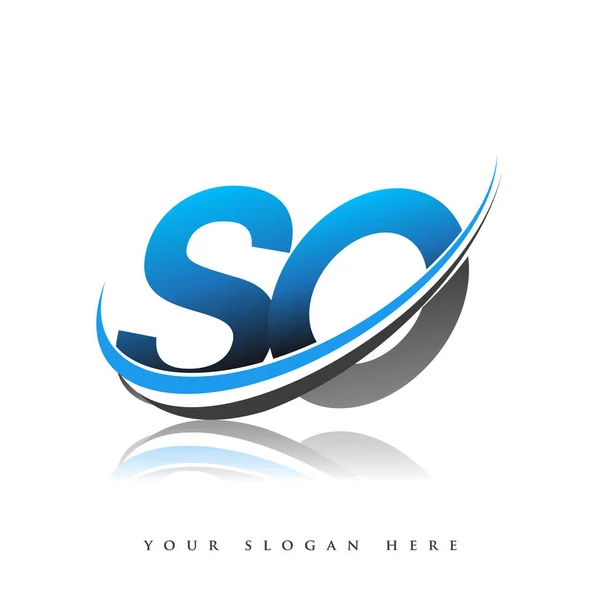 Начальный Логотип Название Компании Цветной Синий Черный Swoosh Дизайн Изолированный — стоковый вектор