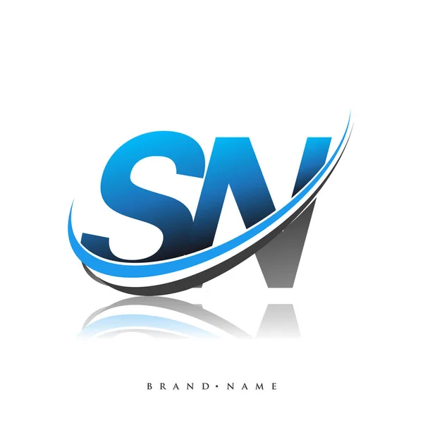 Ursprungliga Logotypen Företagets Namn Färgad Blå Och Svart Swoosh Design — Stock vektor