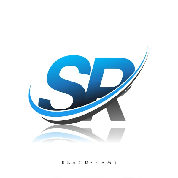 Nama Perusahaan Logo Awalnya Berwarna Biru Dan Hitam Desain Swoosh - Stok Vektor